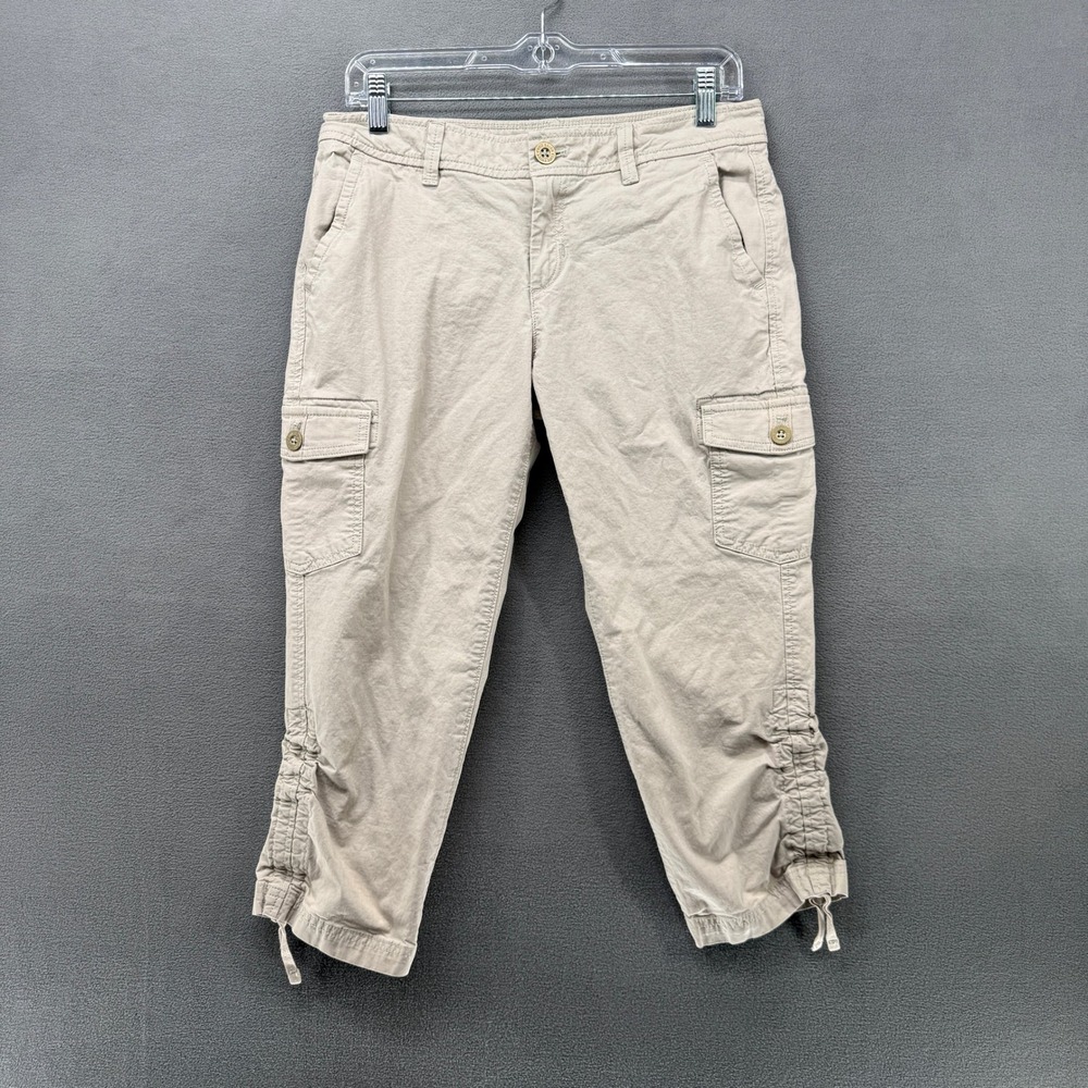 Eddie Bauer Womens P6 Beige Cargo Capri Pants Drawstring Hem
